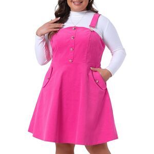 Plus Size Corduroy Adjustable Strap Overall Suspender Skirt Hot Pink